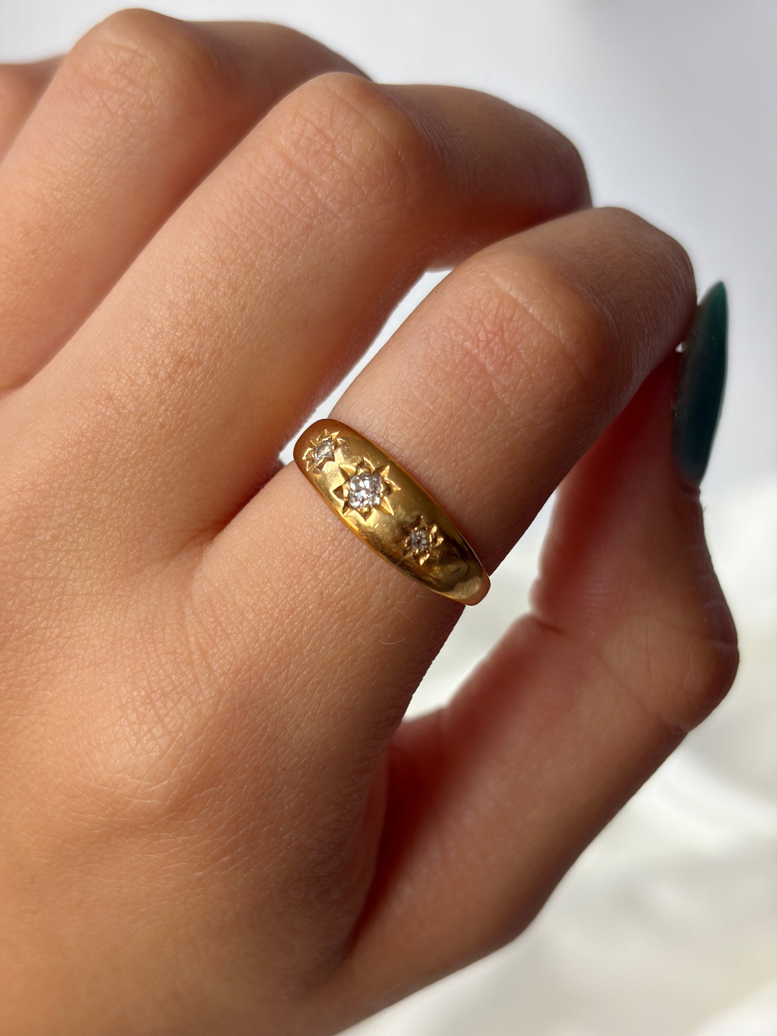 Antique Victorian Era 18ct Yellow Gold Diamond 3 Stone Star Ring - 8