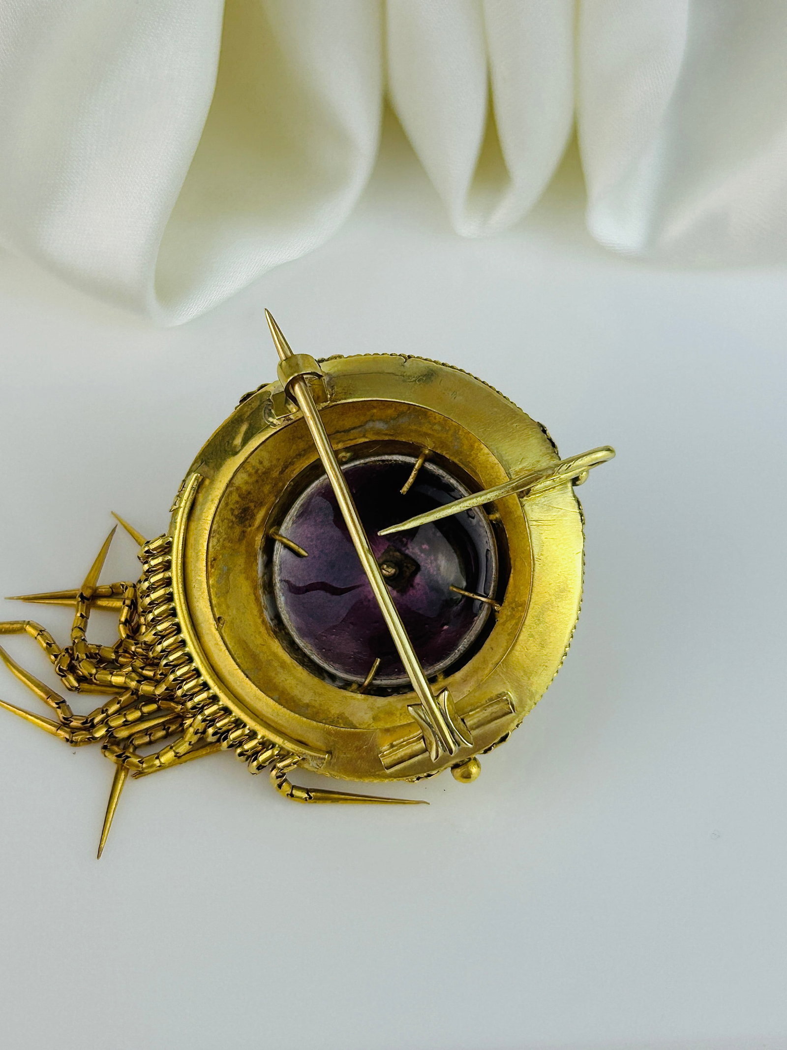 Antique Victorian Blue Enamel, Pearl and Diamond 18ct Gold Tassel Brooch - 5