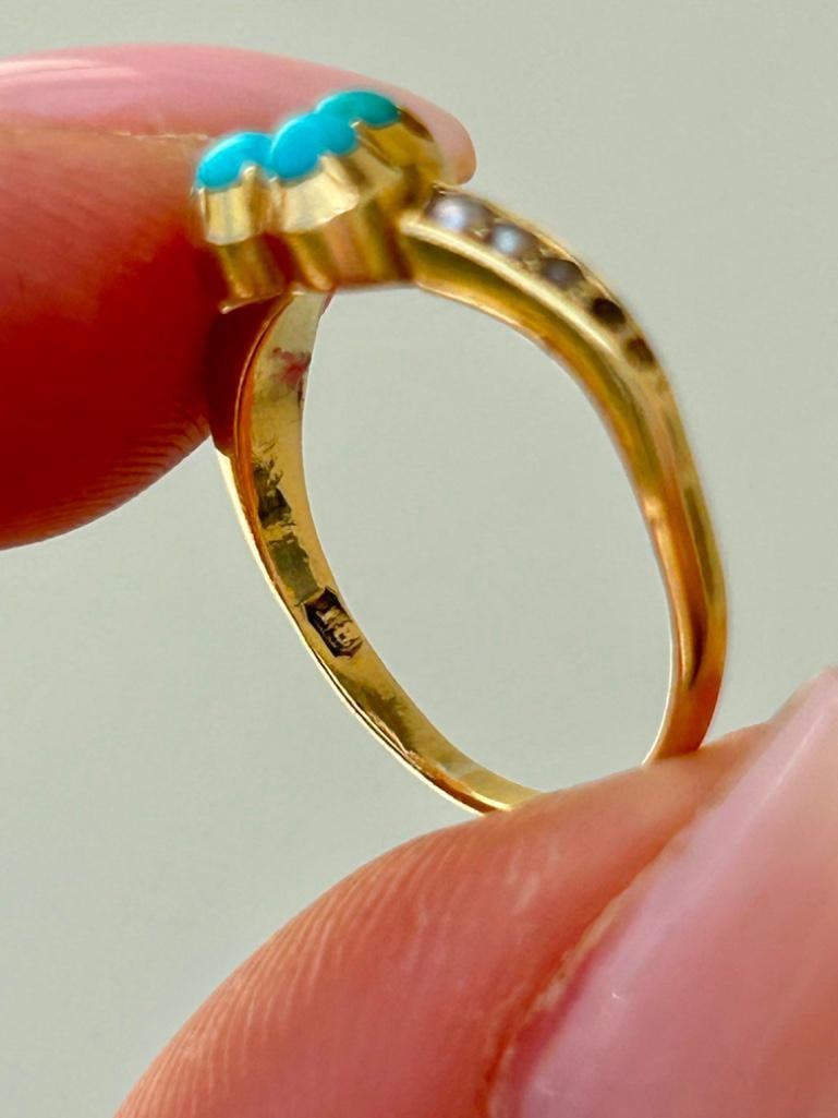 Antique 18ct Gold Sweet Turquoise Ring - 5