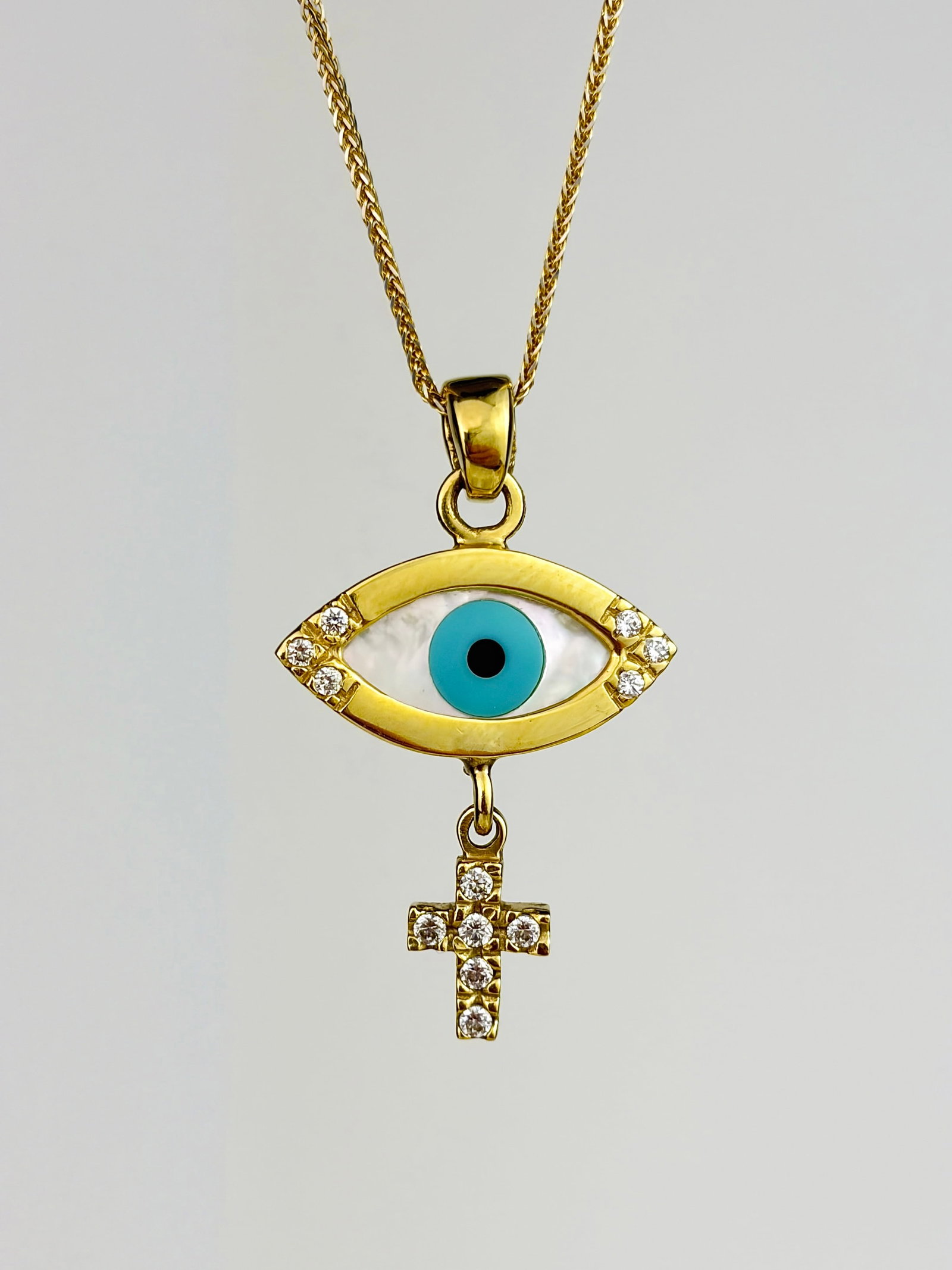 14ct Yellow Gold All Seeing Eye Diamond Cross Pendant on Chain (1 of 10)