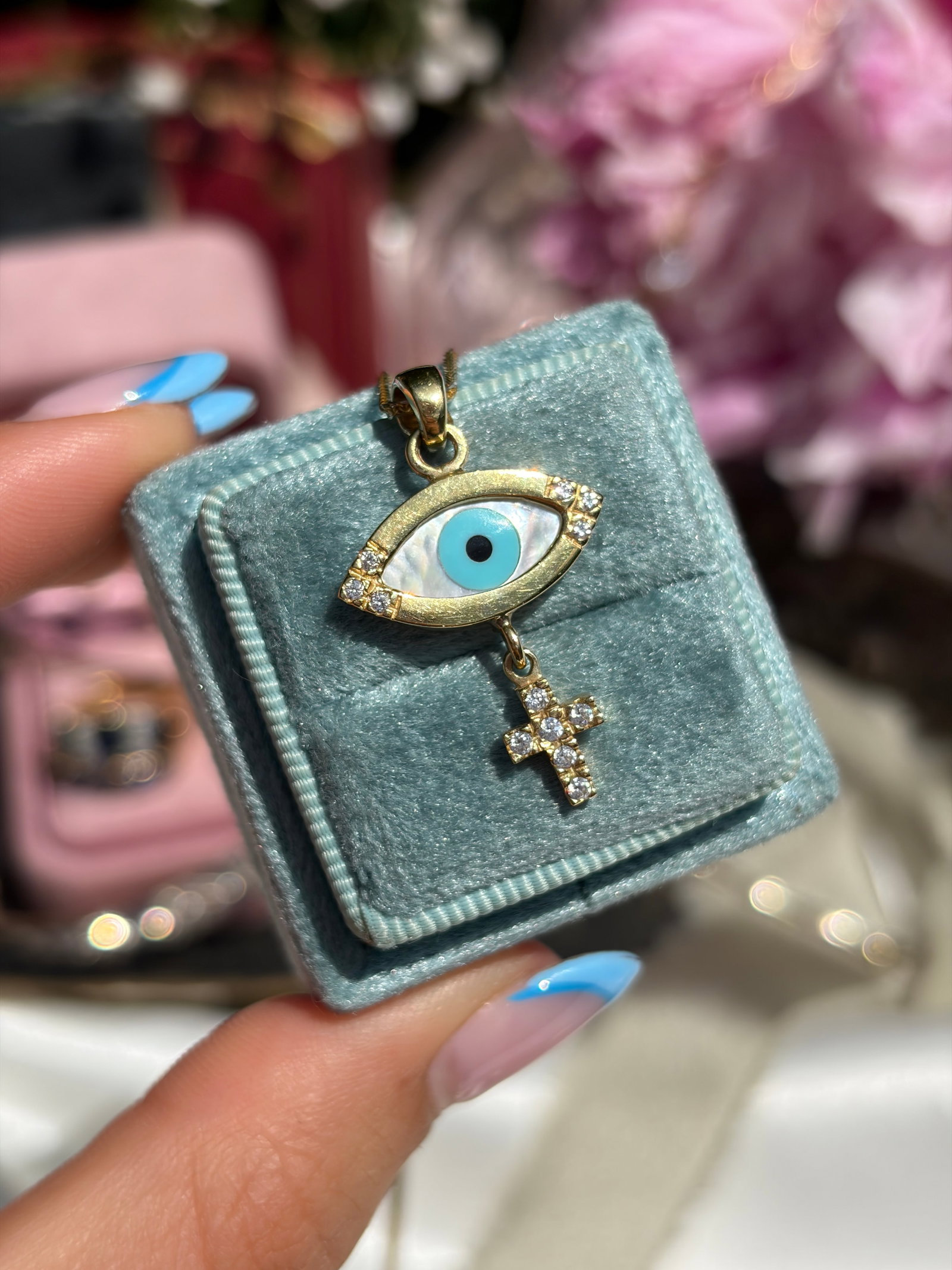 14ct Yellow Gold All Seeing Eye Diamond Cross Pendant on Chain - 2