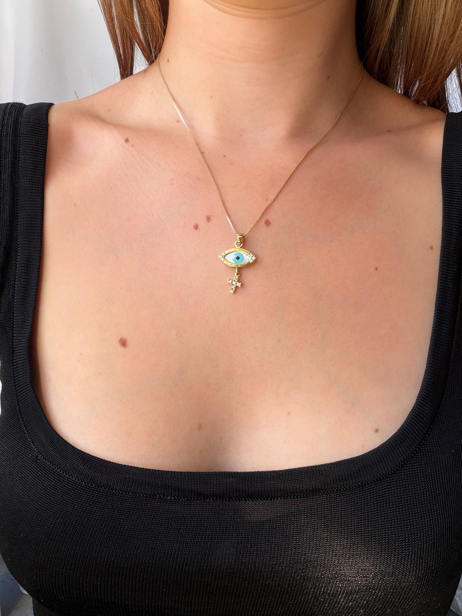 14ct Yellow Gold All Seeing Eye Diamond Cross Pendant on Chain - 9