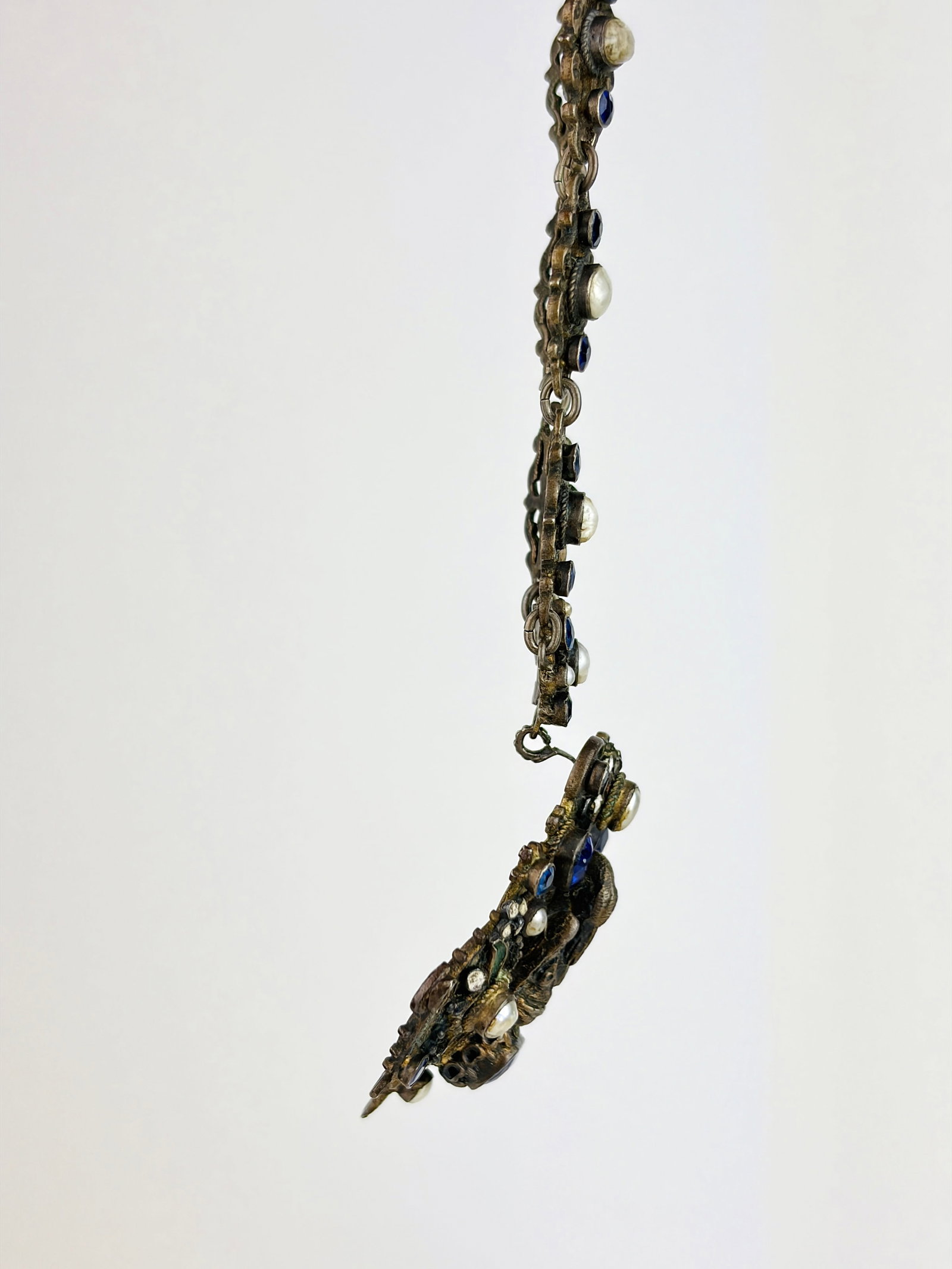 Antique Austro Hungarian Blue Stone and Pearl Necklace in Silver - 3
