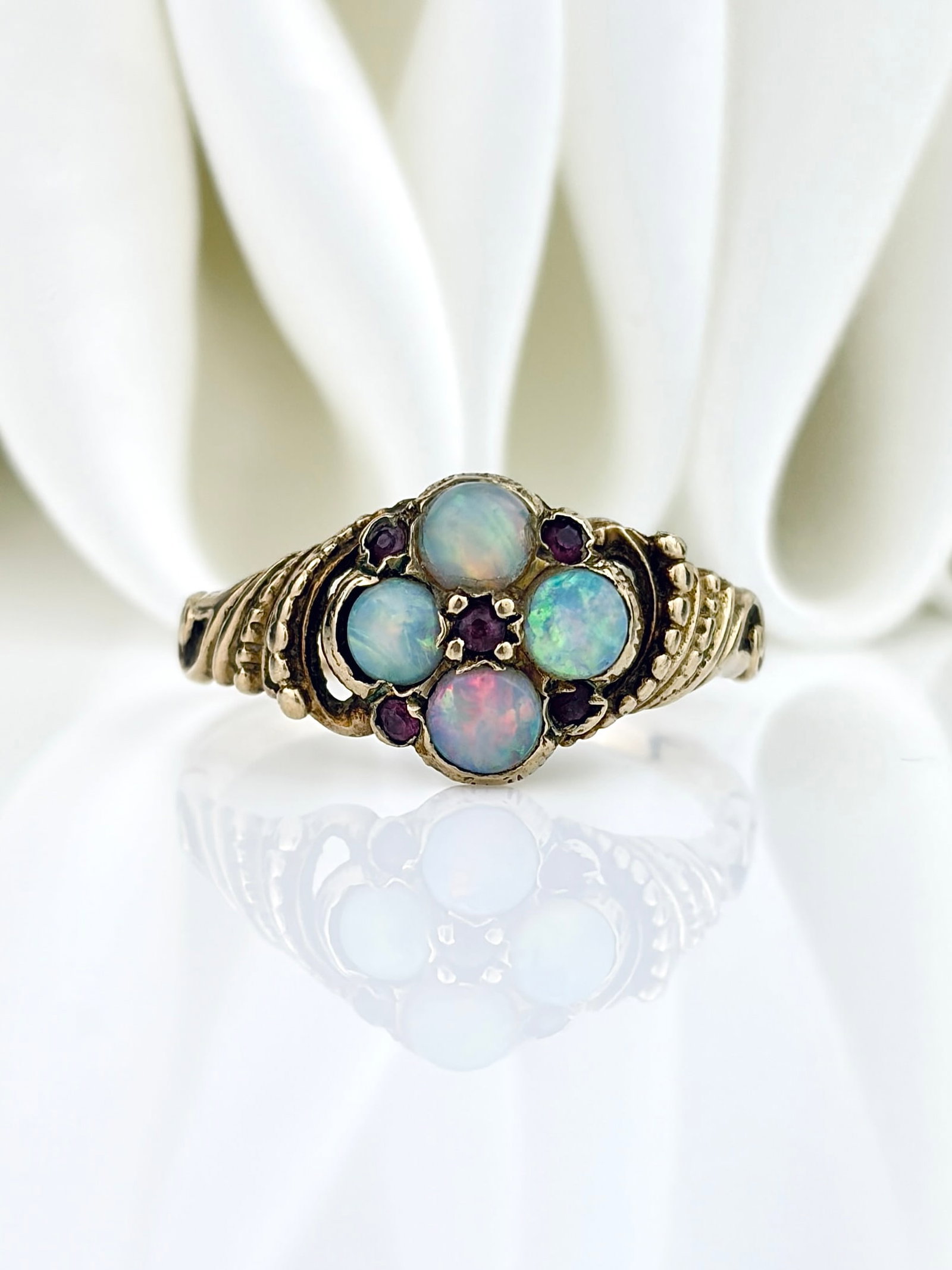 ANTIQUE RUBY AND OPAL CLUSTER RING IN GOLD (1 of 9)