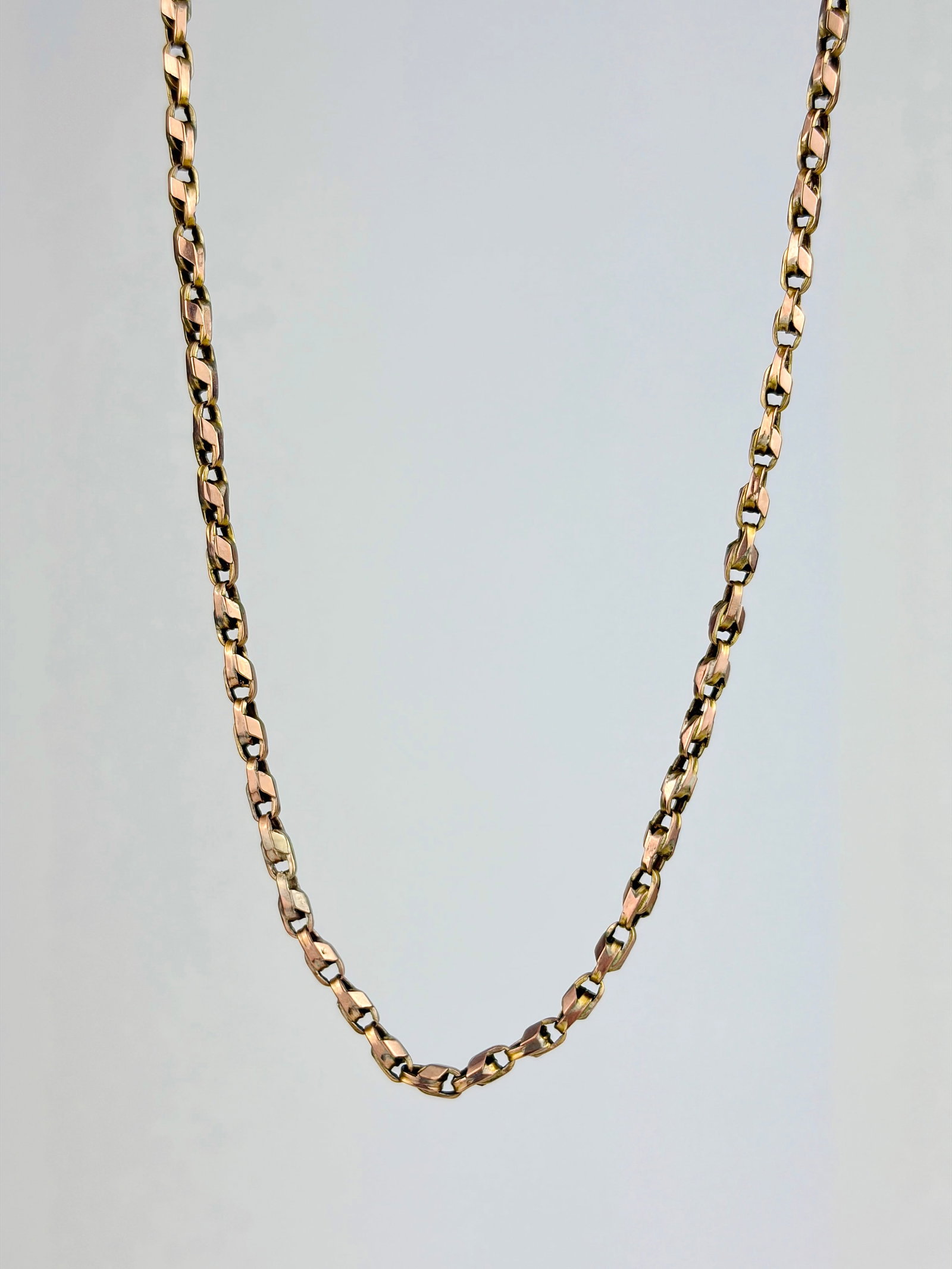 Antique 9ct Gold Unique Link Chain with Barrel Clasp and Safety Chain: Antique 9ct Gold Unique Link Chain with Barrel Clasp and Safety Chain Such a beautiful, unqiue link!