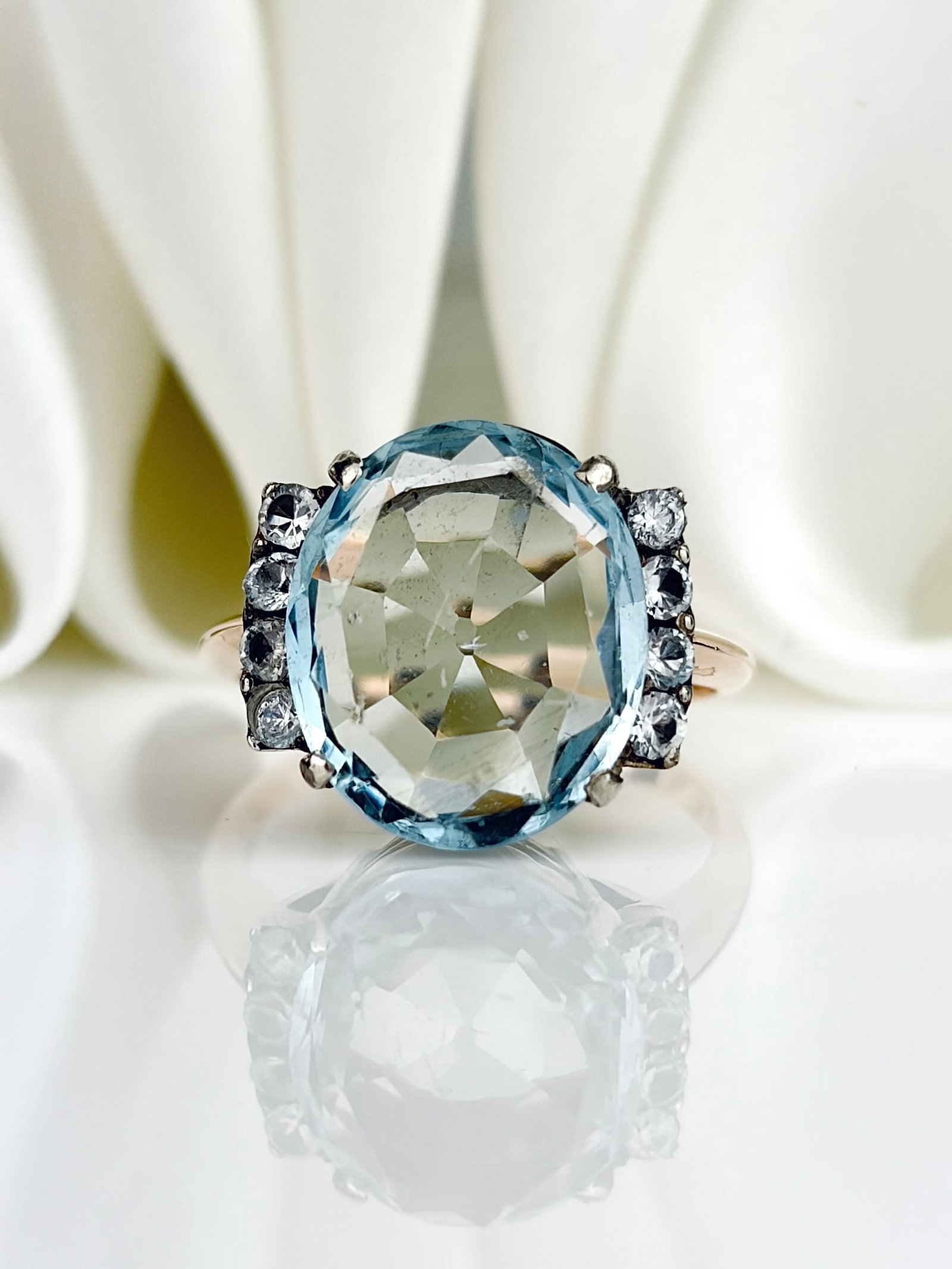 Vintage Aquamarine and Diamond Cocktail Ring in Gold: Vintage Aquamarine and Diamond Cocktail Ring in Gold A show stopping aquamarine cocktail ring!