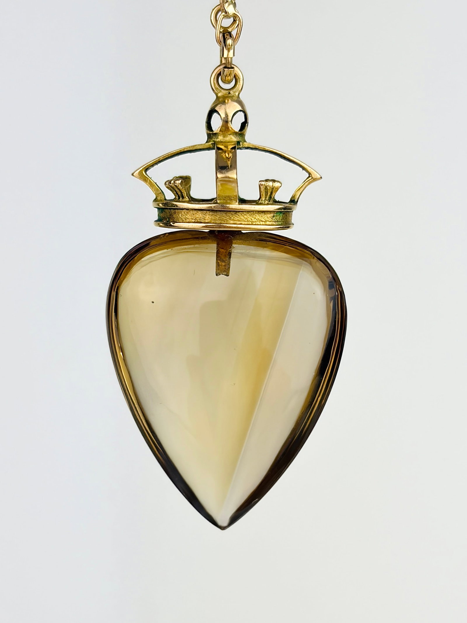 Antique Gold Carved Citrine Heart and Crown Pendant: Antique Gold Carved Citrine Heart and Crown Pendant No bale. Chain not included. 