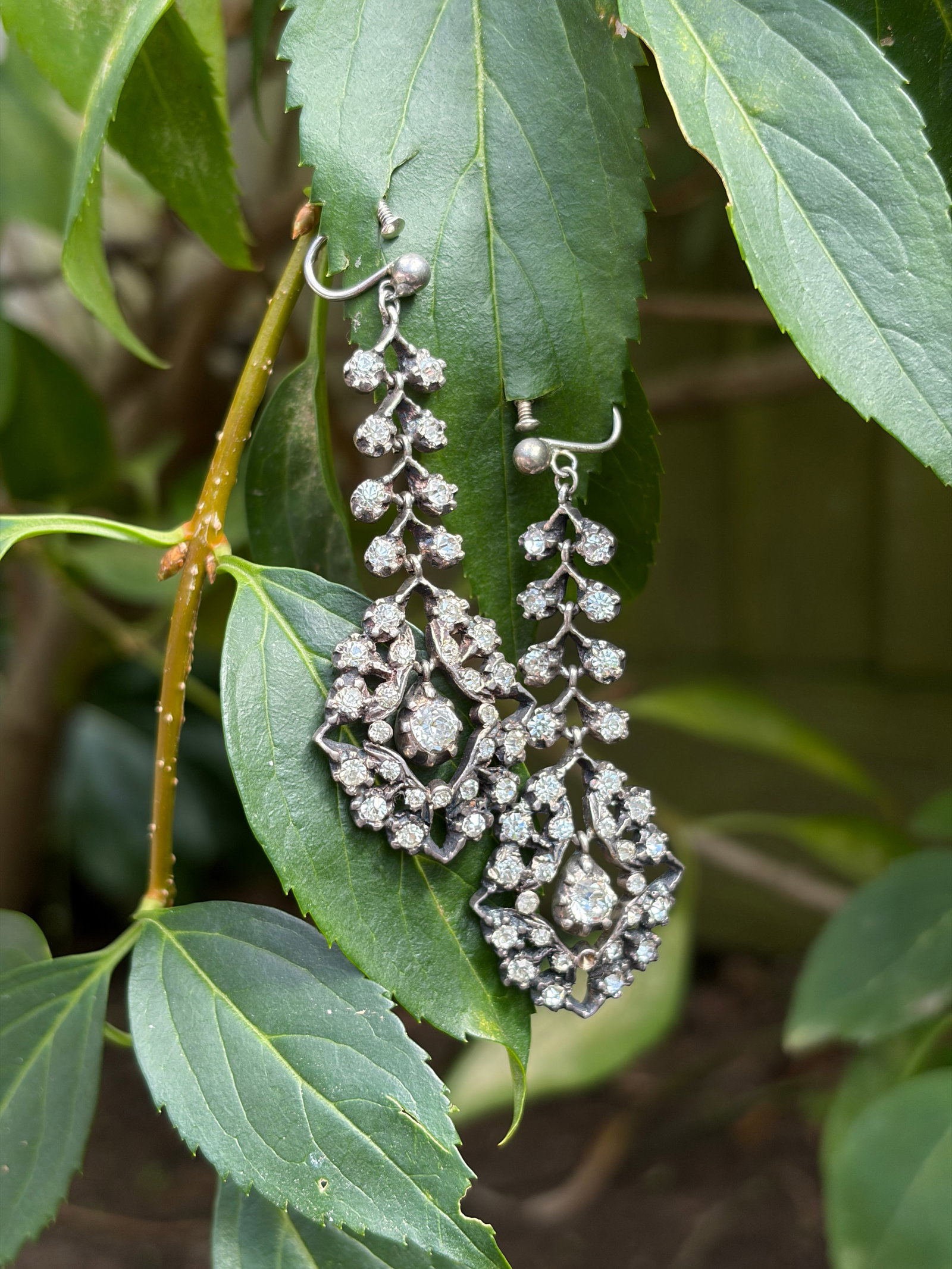 Antique Silver Paste Drop Earrings - 5