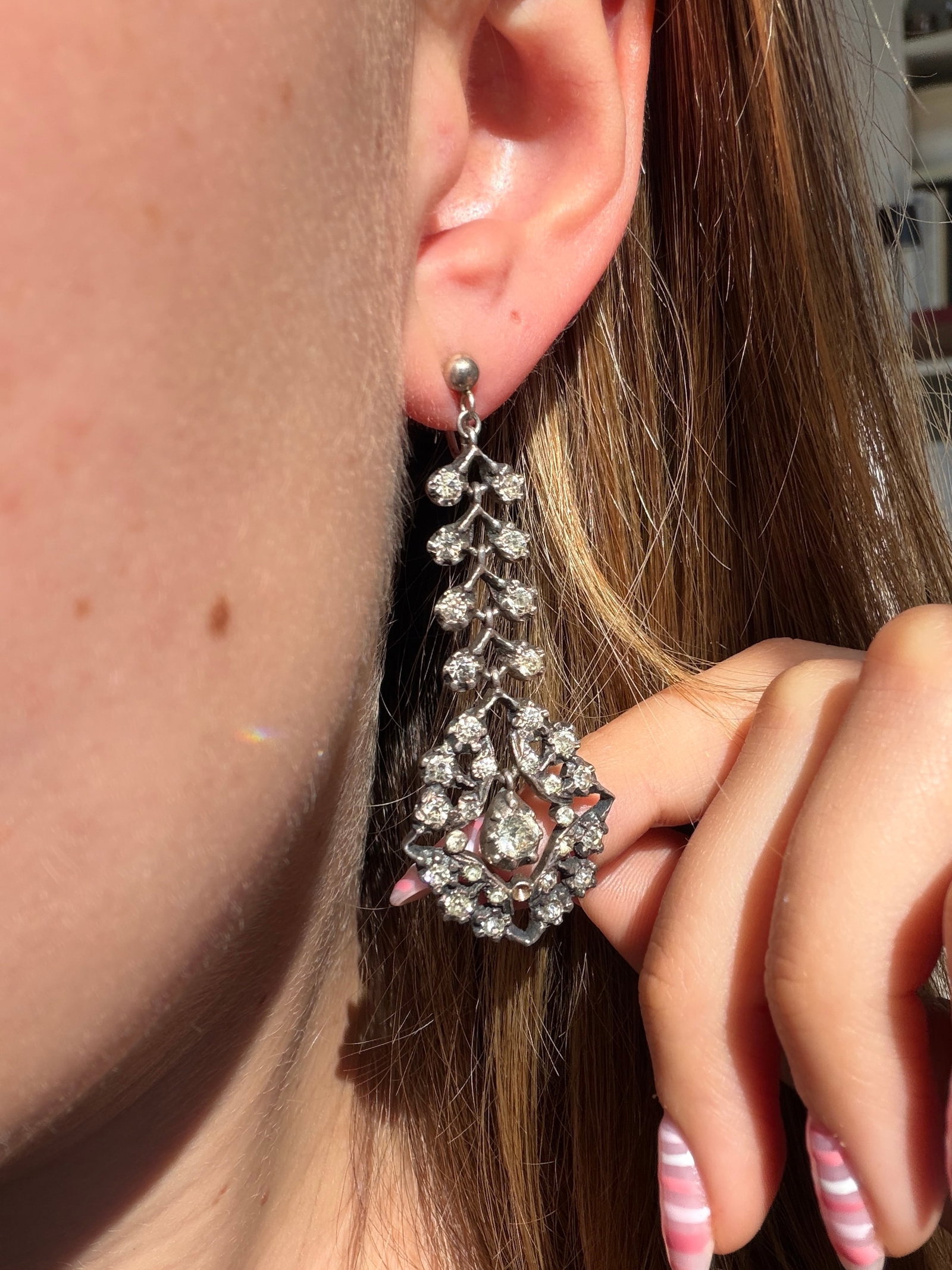 Antique Silver Paste Drop Earrings - 6