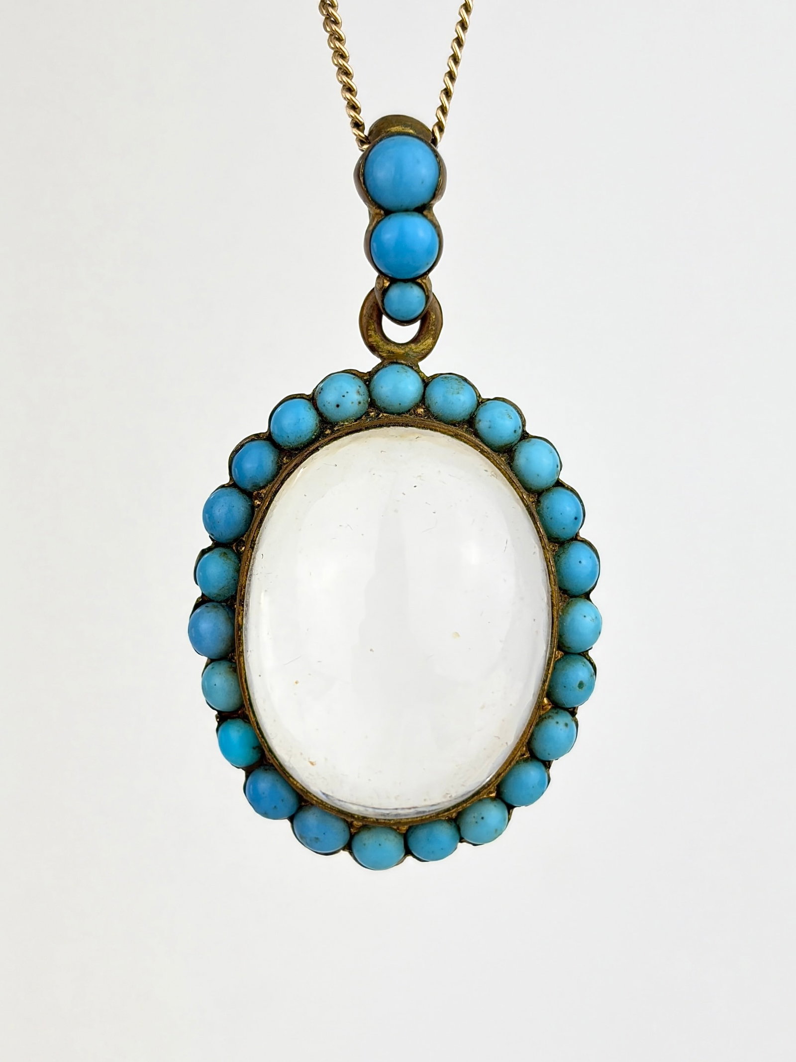 Antique Victorian Era Turquoise Rock Crystal Pendant: Antique Victorian Era Turquoise Rock Crystal Pendant Beautiful pendant! Chain not included. Not gold.