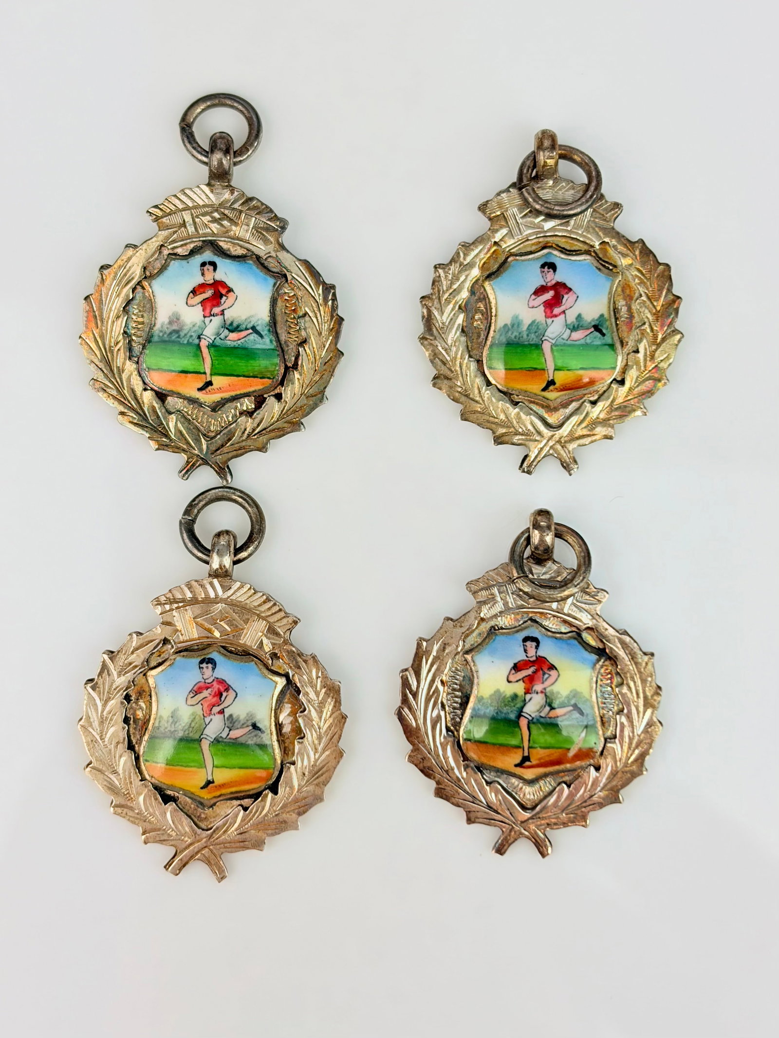ANTIQUE SET OF 4 SILVER RUNNING MEDALS: ANTIQUE SET OF 4 SILVER RUNNING MEDALS 'British Legion Camberley Branch WINNERS Relay Race 1923' '1924'