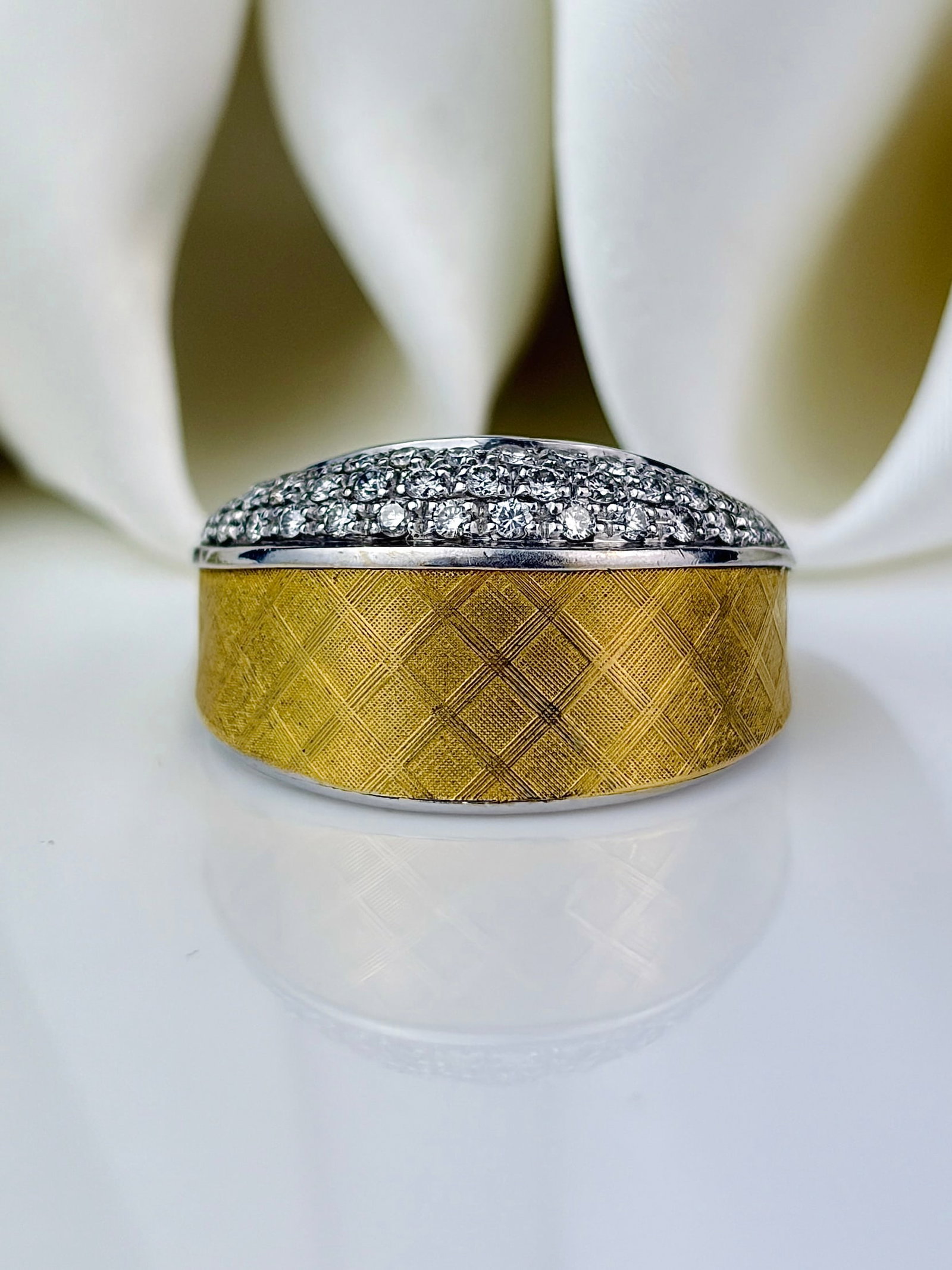 Italian 18 Carat White and Yellow Gold Diamond wide band style Ring (1 of 10)