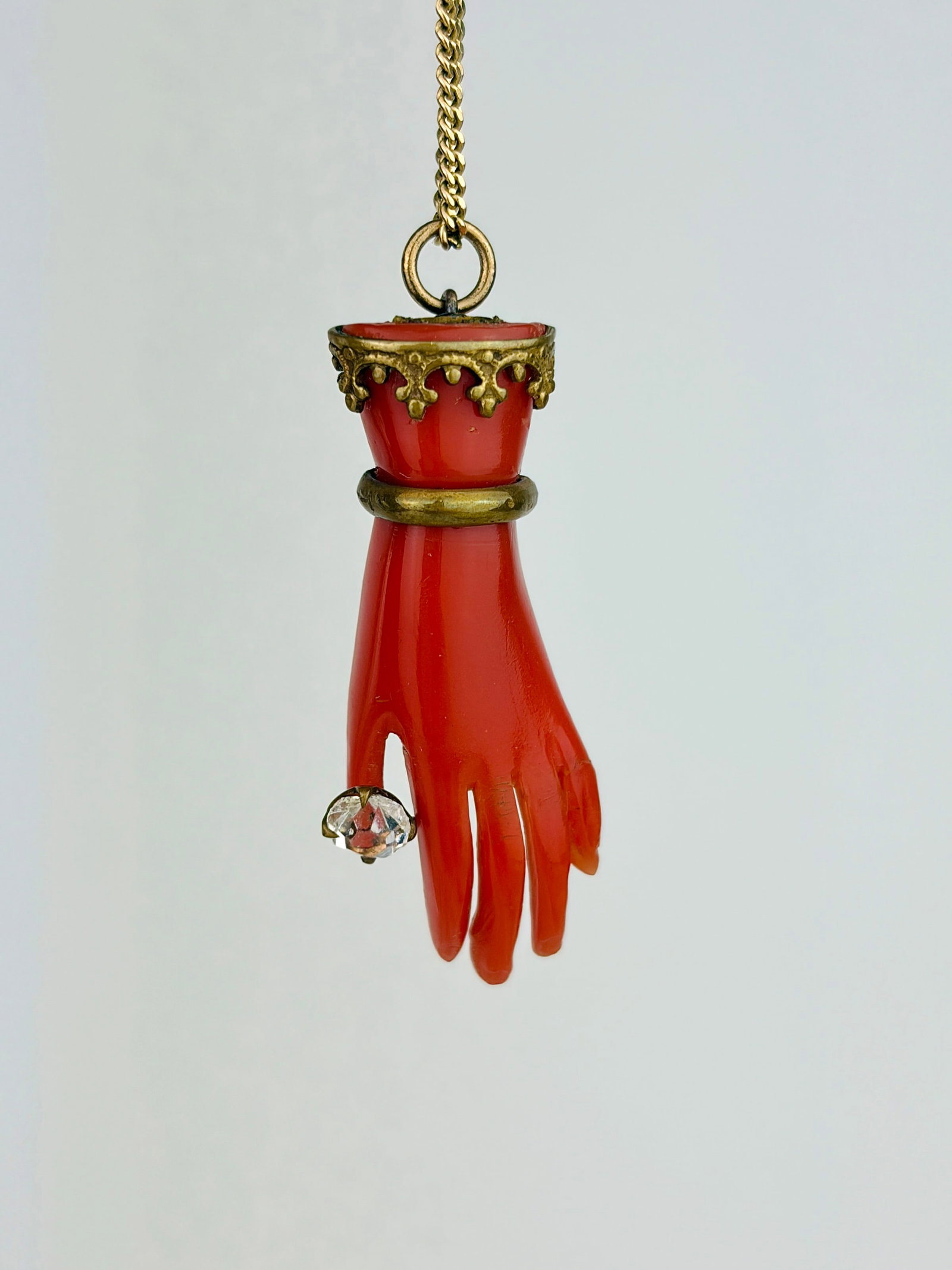 Antique Victorian Coral and Paste Hand Pendant/Brooch (1 of 6)