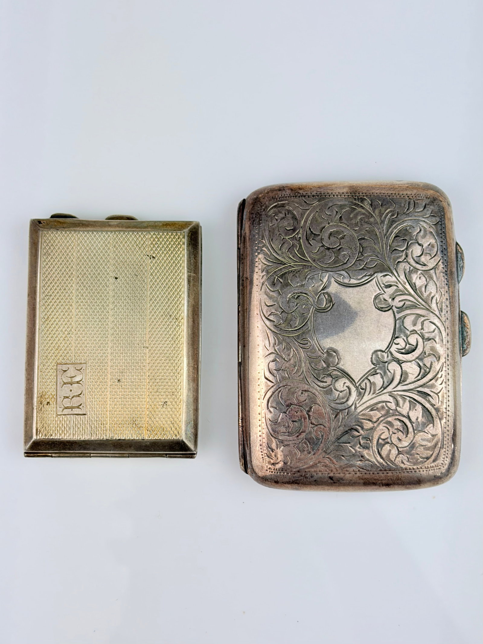 MIXED LOT 2X SILVER CIGARETTE CASES: MIXED LOT 2X SILVER CIGARETTE CASES Combined weight 79g
