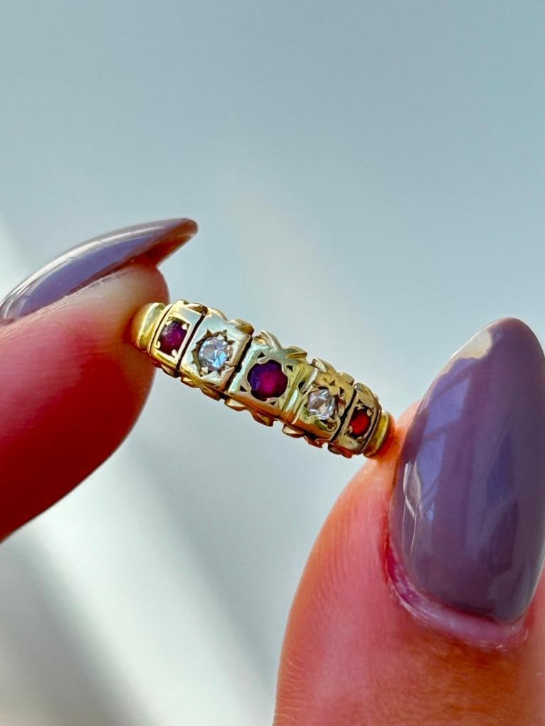 Sweet Gold Ruby and Diamond 5 Stone Ring - 4
