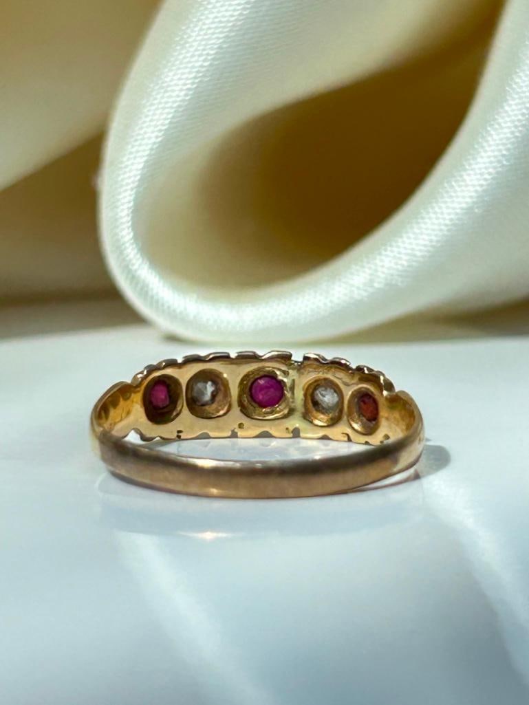 Sweet Gold Ruby and Diamond 5 Stone Ring - 5