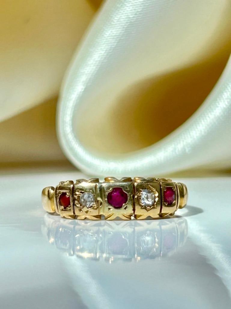 Sweet Gold Ruby and Diamond 5 Stone Ring - 6