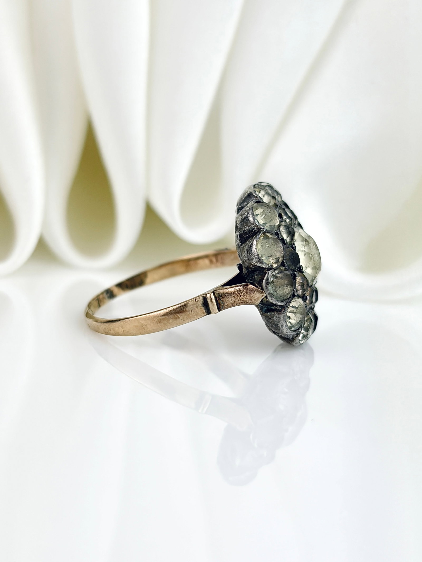 Antique Gold and Silver Set Paste Cluster Ring - 2