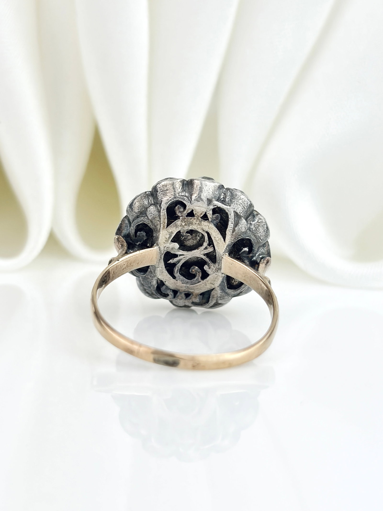 Antique Gold and Silver Set Paste Cluster Ring - 3