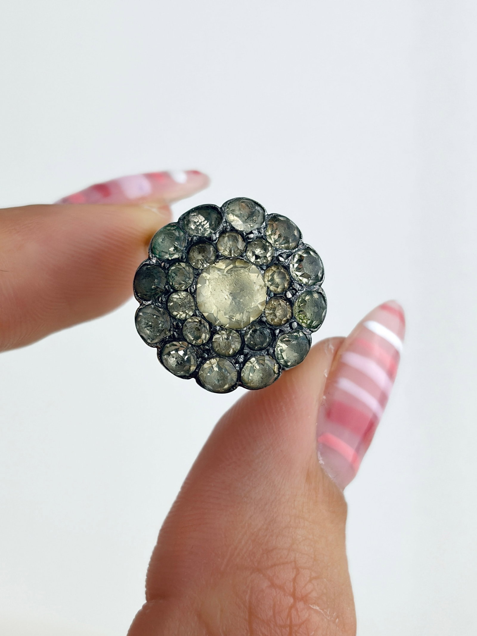Antique Gold and Silver Set Paste Cluster Ring - 5
