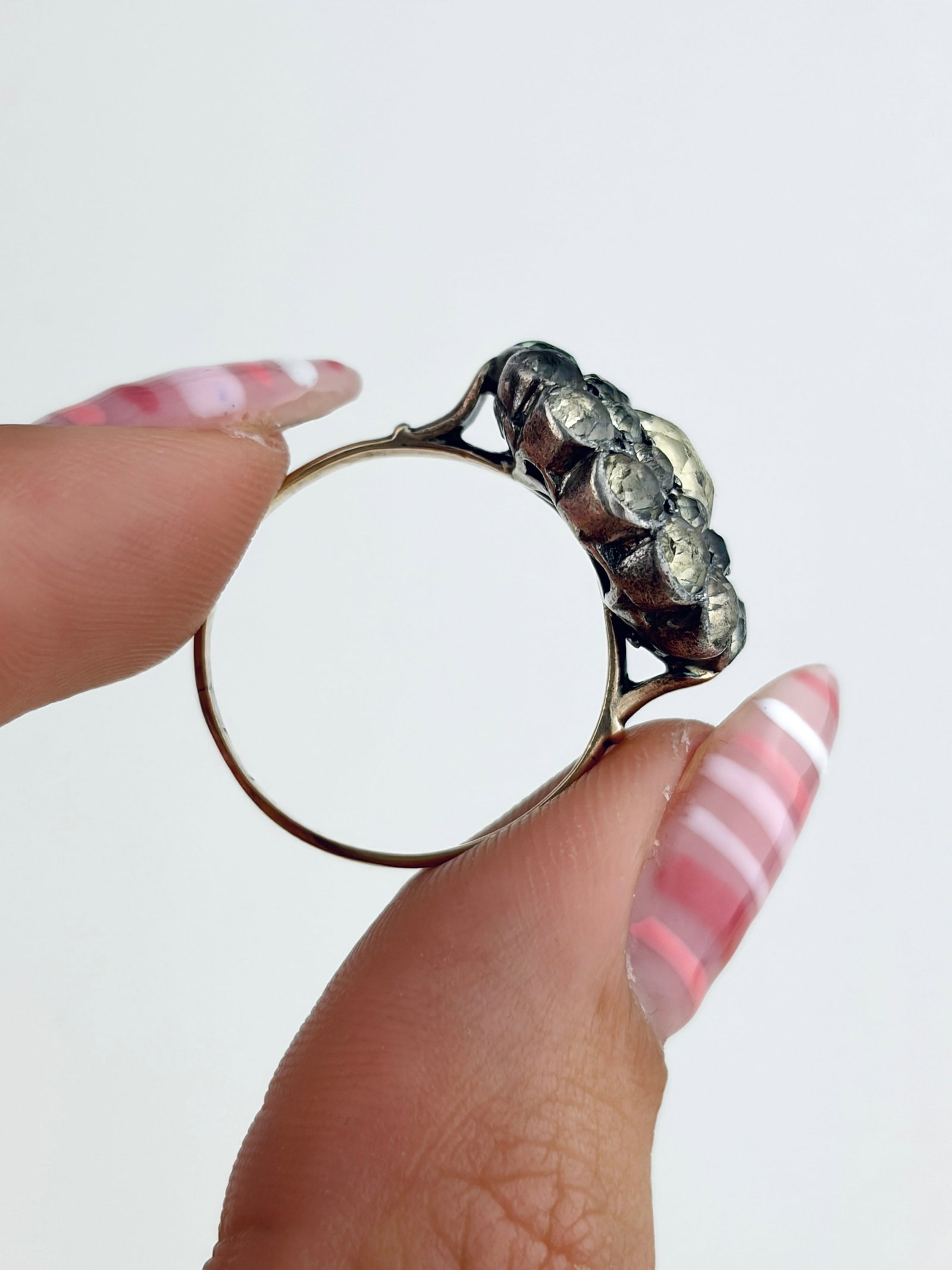 Antique Gold and Silver Set Paste Cluster Ring - 6