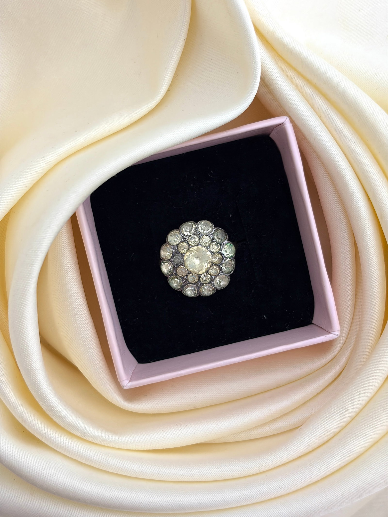 Antique Gold and Silver Set Paste Cluster Ring - 7