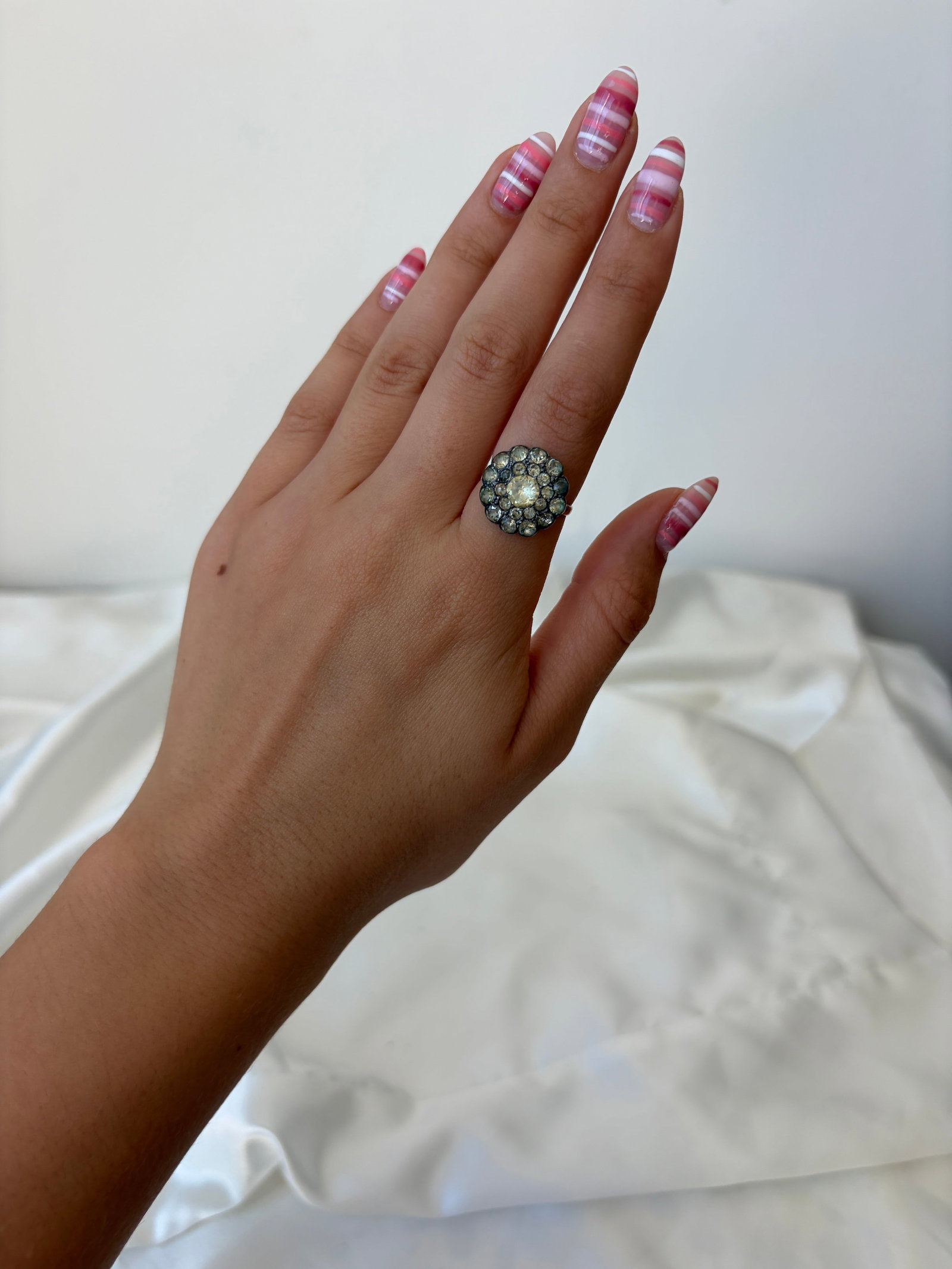 Antique Gold and Silver Set Paste Cluster Ring - 9
