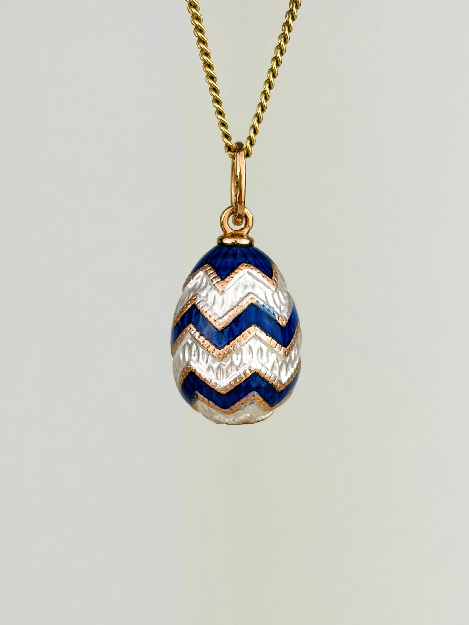 Wonderful 14ct Gold Blue and White Enamel Russian Egg Pendant: Wonderful 14ct Gold Blue and White Enamel Russian Egg Pendant Such a beautiful pendant!