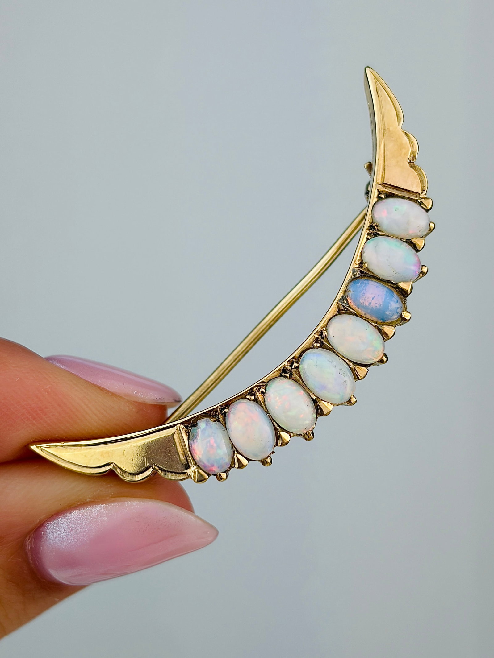 Vintage Gold Opal Crescent Brooch (1 of 9)
