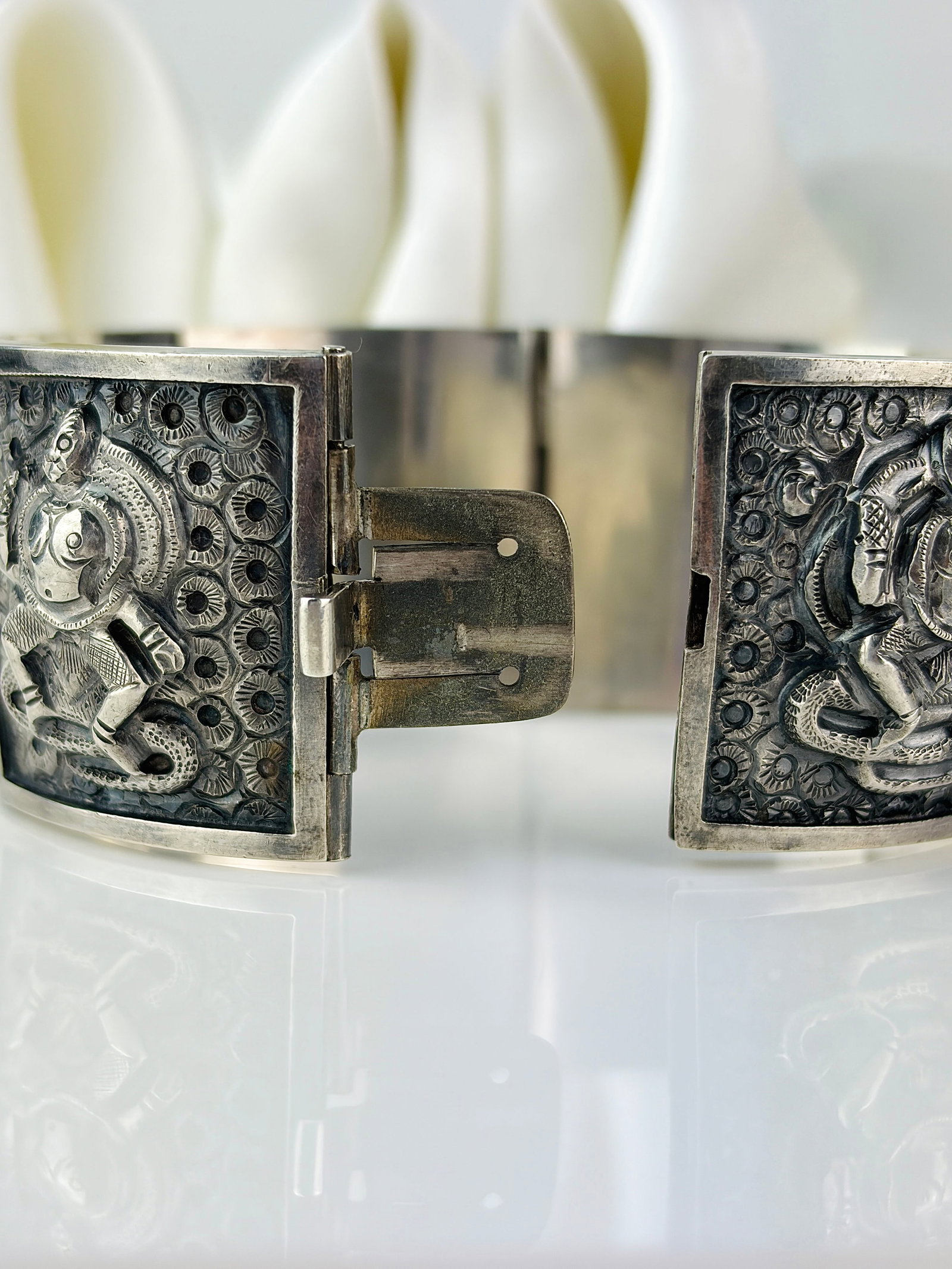unusual chunky silver bangle bracelet - 4