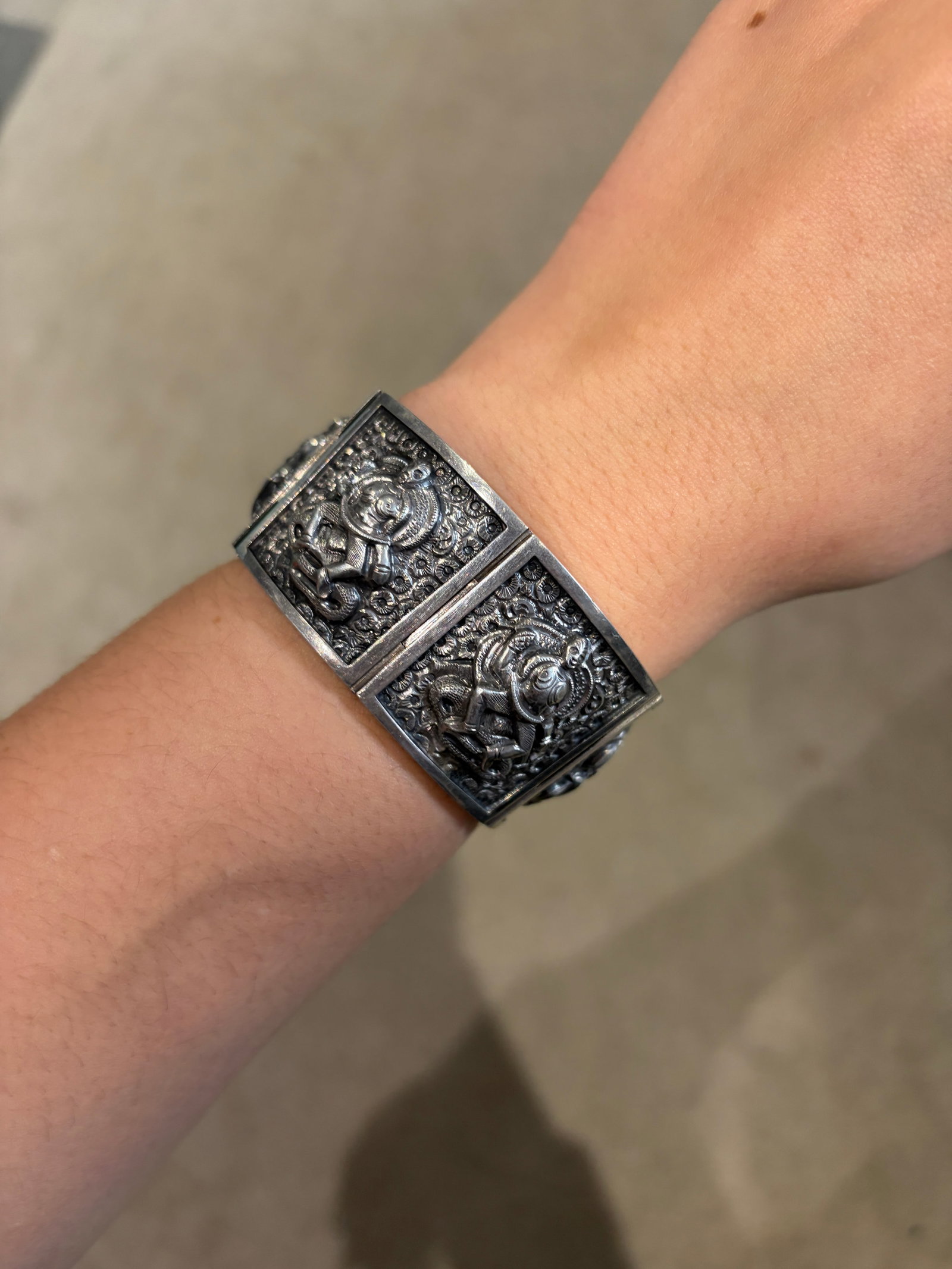 unusual chunky silver bangle bracelet - 8