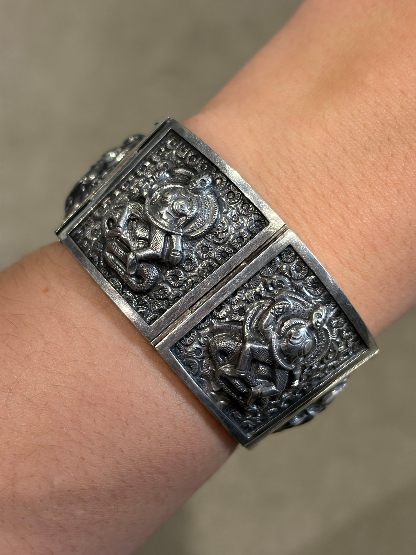unusual chunky silver bangle bracelet - 9