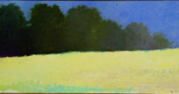 Wolf Kahn (American, b.: "Yellow Meadow", acrylic on canvas, s.l.r. 30"H. 57"W. , framed. Condition: excellent.