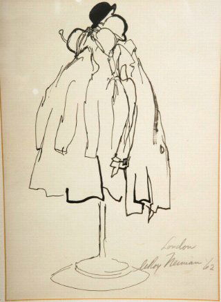 Leroy Neiman Lithograph: Leroy Neiman (American 20th c.) Coat Rack, London lithograph signed and dated '62 in pencil lower right matted and framed 10" x 7"