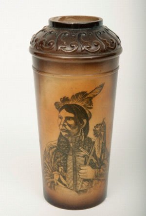 Molded Glass Vase with Amer. Indian decoration