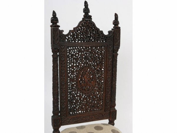 Carved Wood Side Chair, 19th c. India - 5