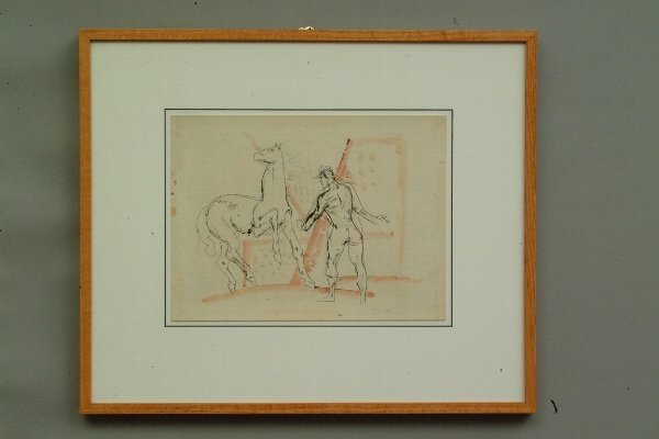 William Sommer (American, 1867-1949): William Sommer (American, 1867-1949) Horse Trainer Drawing s.l.r. Matted and Framed, 21" x 24 1/2" Condition: very good, not examined out of frame.