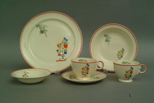 Taylor, Smith, Taylor Part Dinner Set: Taylor, Smith, Taylor Part Dinner Set Comprising; five dinner plates, four salad plates, five rim soups, four fruit bowls, four tea cups and saucers. Condition: good, no damage or repair.