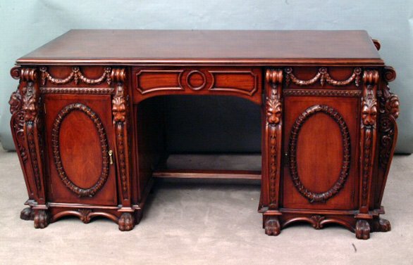 L. Gerald Nostell Priory Partner's Desk: Lincoln Gerald Nostell Priory Partner's Desk Facsimile of the design by Thomas Chippendale. 5"H. 70"W.37"D. Condition:faint scratches to top, crack on interior of one pedestal interior side, base and