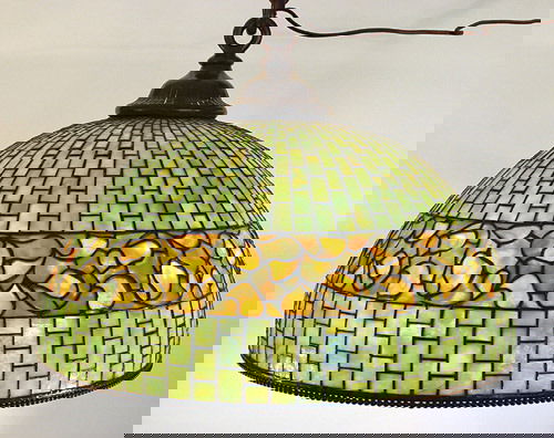 46 Tiffany Studios Leaf Leaded Glass Chandelier