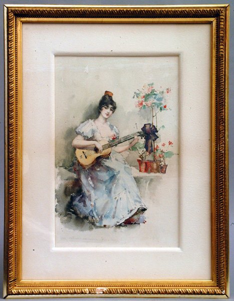 Mary Fairchild Macmonnies, American: (American, 1858-1946), Spanish Guitarist, 1889. Watercolor, s.l.l. and dated. Matted and Framed, 25 1/2" x 19 3/4". Condition: some light aging to paper. Provenance: Purchased Wolf's March 2001 auctio