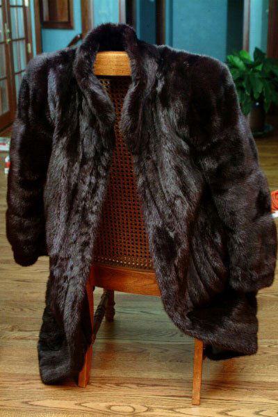 Vintage Furs Mink Coat: Full length, with tapered sleeves and stand up collar, approximately size 5. Condition: good, expected light wear.