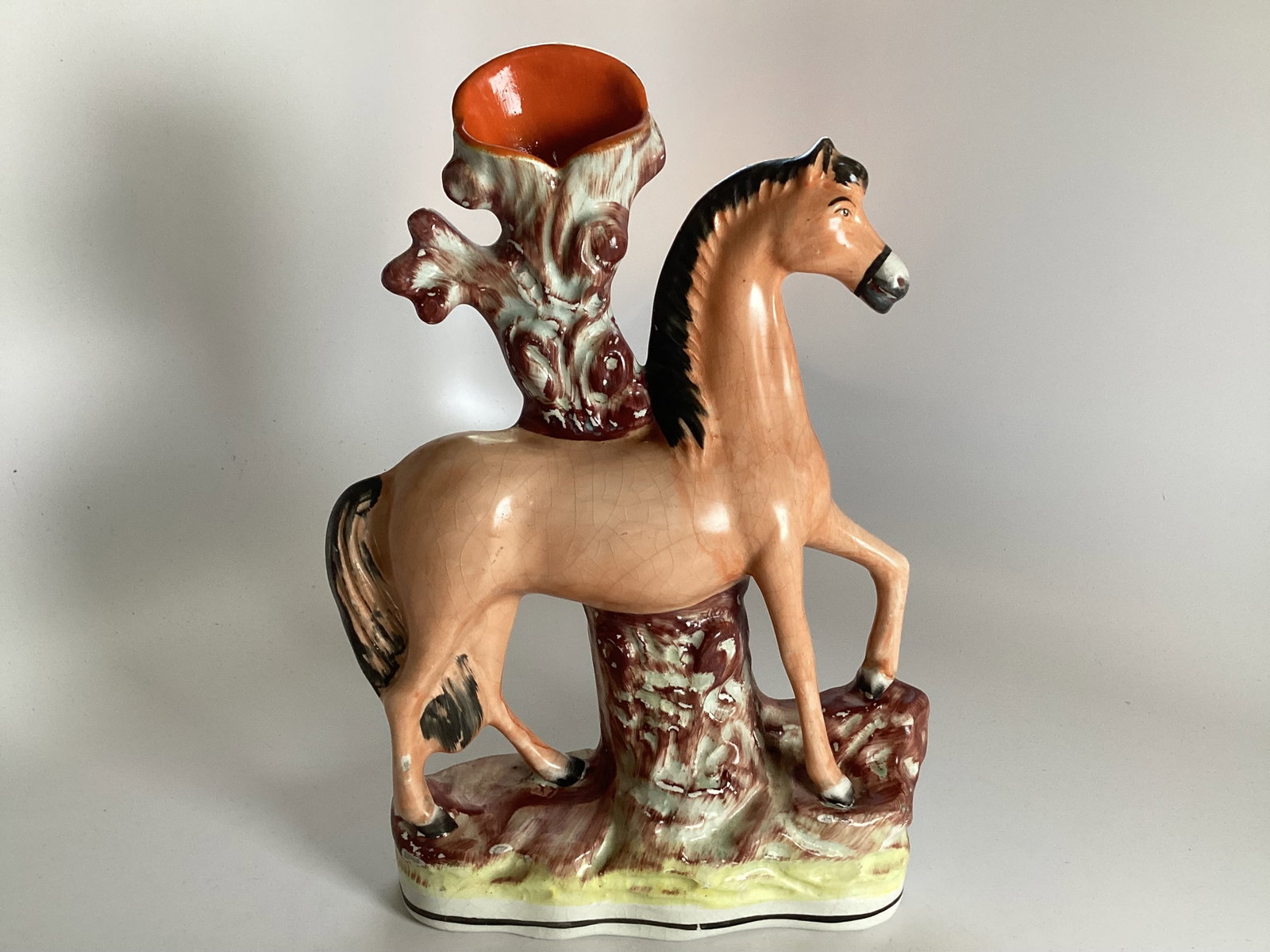English Staffordshire Horse Spill Vase: 12" tall and 8.5" wide. Good condition with modest edgewear.