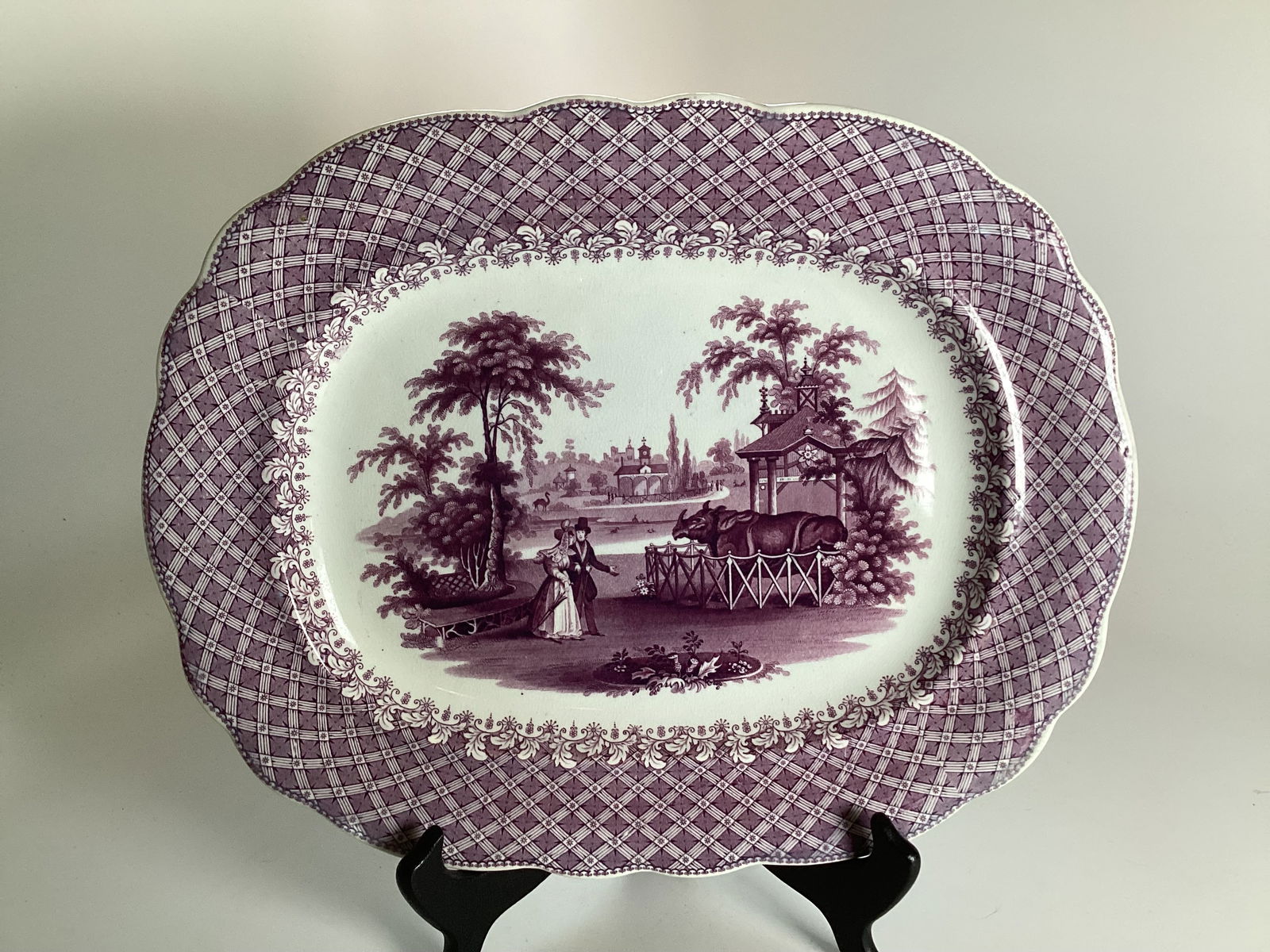 Englsih Staffordshire Purple Transferware ZOOLOGICAL Platter (1 of 2)