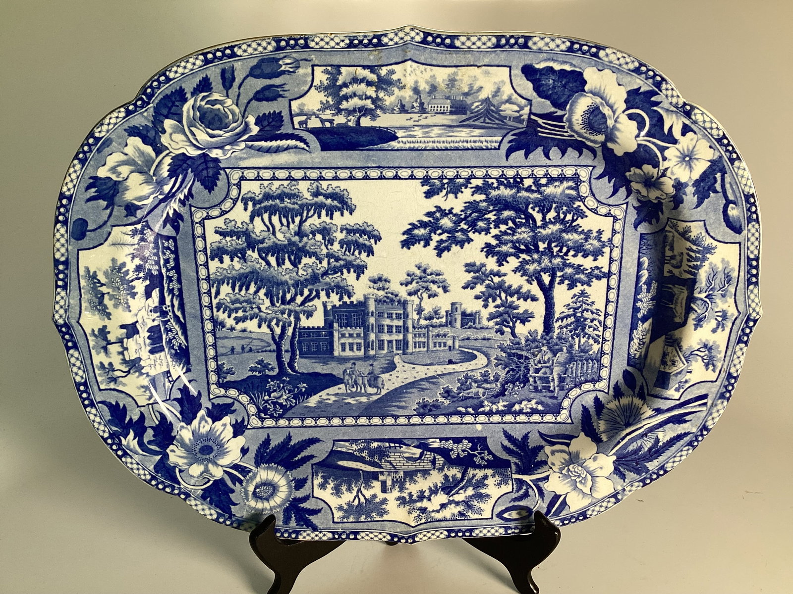 English Staffordshire Blue Transferware Platter (1 of 2)