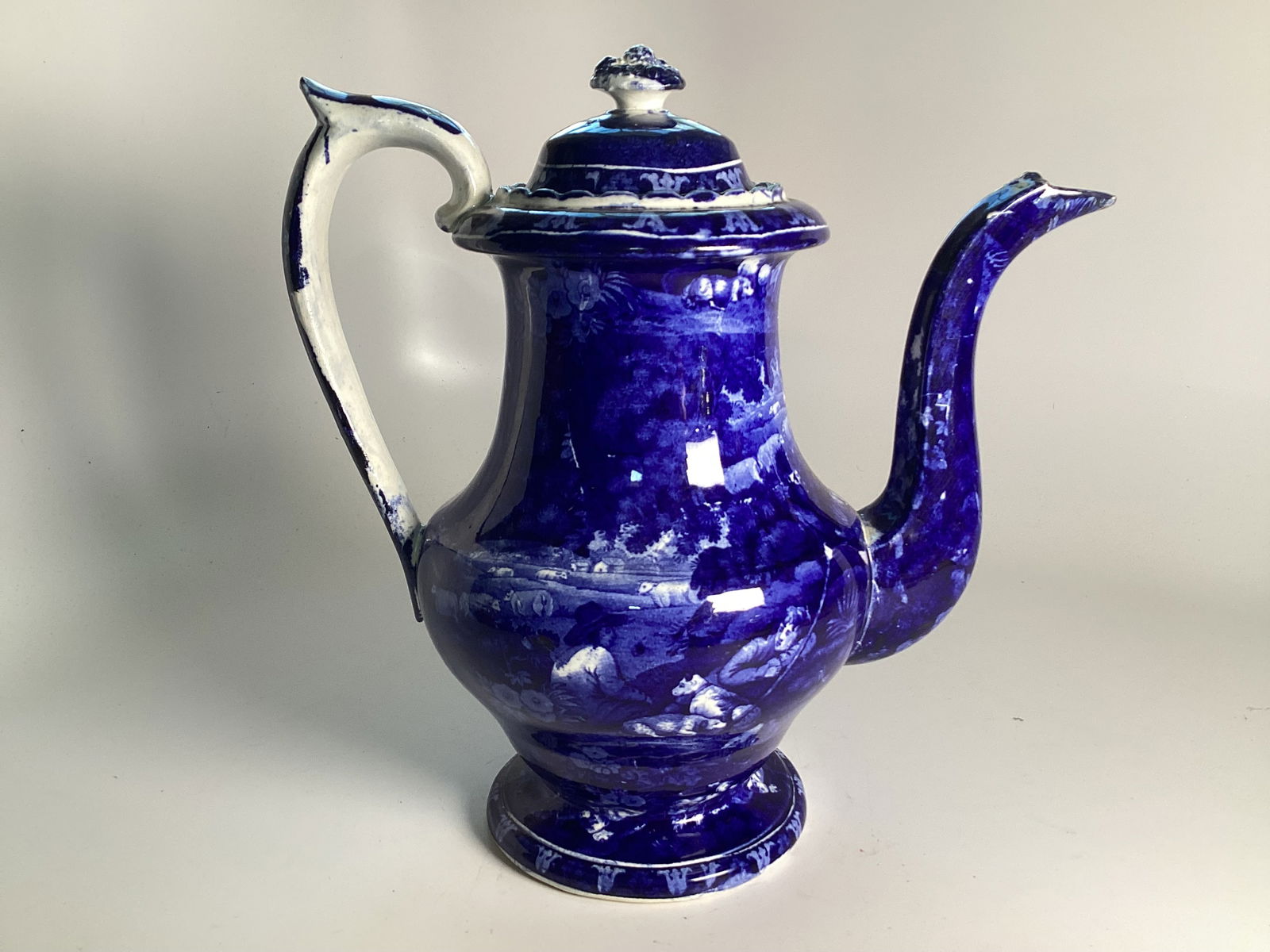 Large English Dark Blue Staffordshire Coffee Pot (1 of 4)
