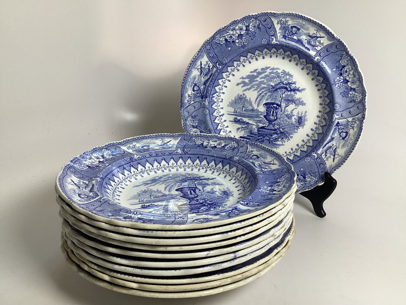 Set 11 English Staffordshire Blue Transferware Mayer CANOVA Soup Bowls (1 of 4)