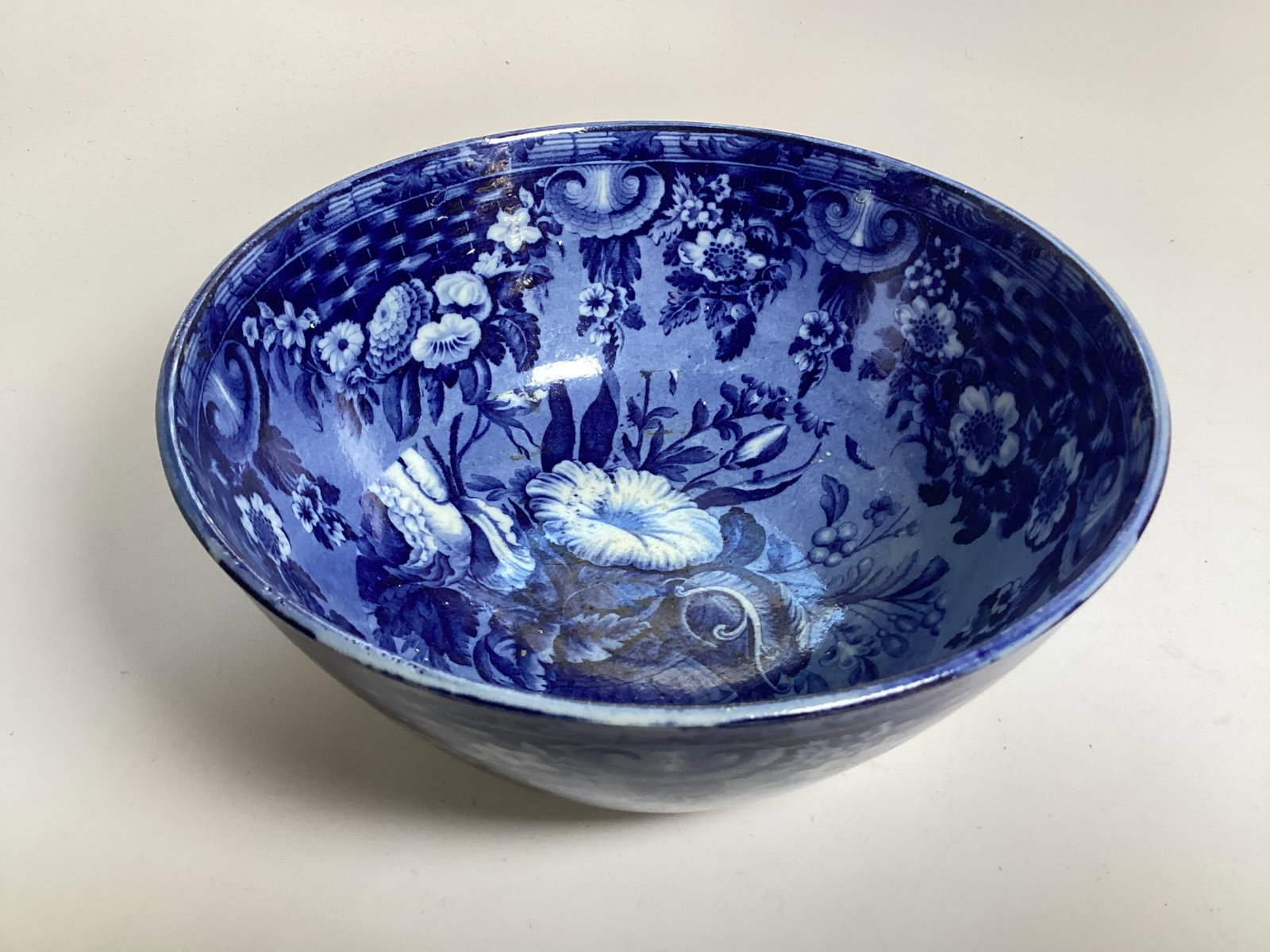 English Pearlware Dark Blue Staffordshire Serving Bowl: 7” wide