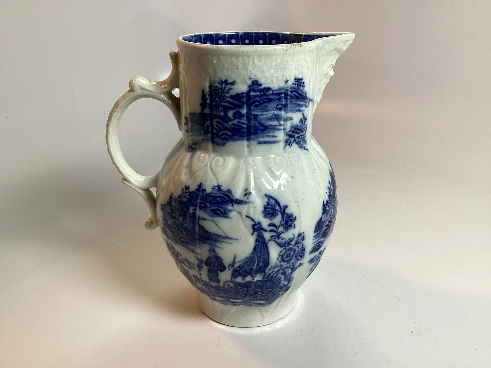Fine English Caughley Cabbage Leaf Mask 7.5" Jug Late 18thC (1 of 4)