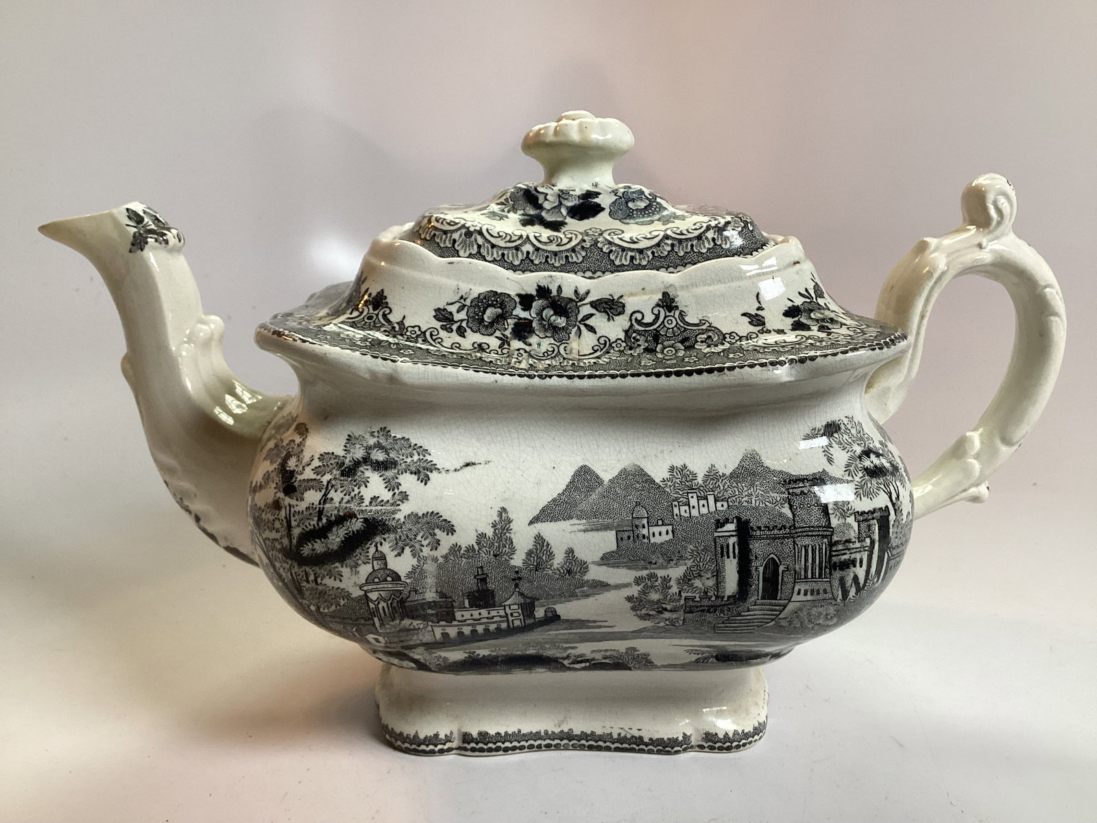 English Staffordshire Black Transferware Teapot (1 of 4)